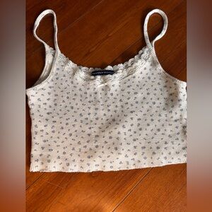 Brandy Melville White and Blue Skylar Floral Tank Patterned Camisole